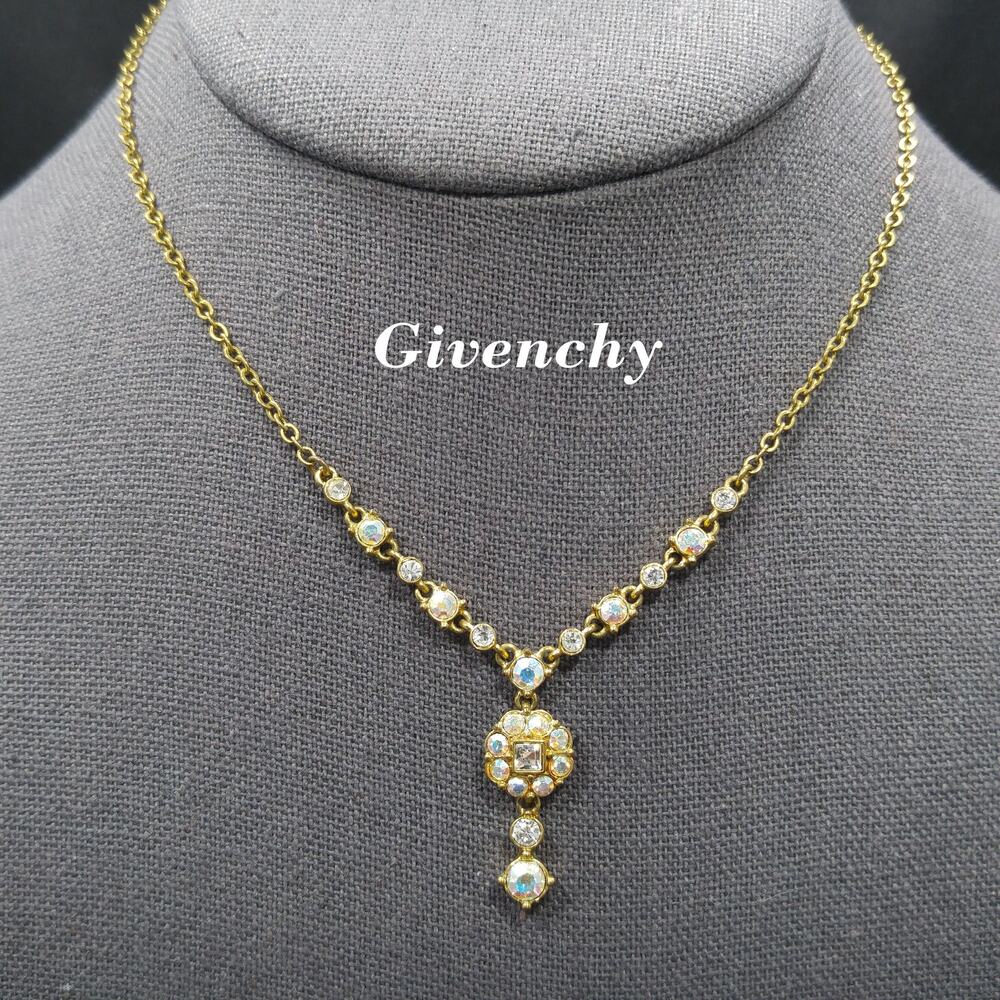Vintage Givenchy Necklace – Aurora Borealis Rhinestones, Pendant Drop, 1990s